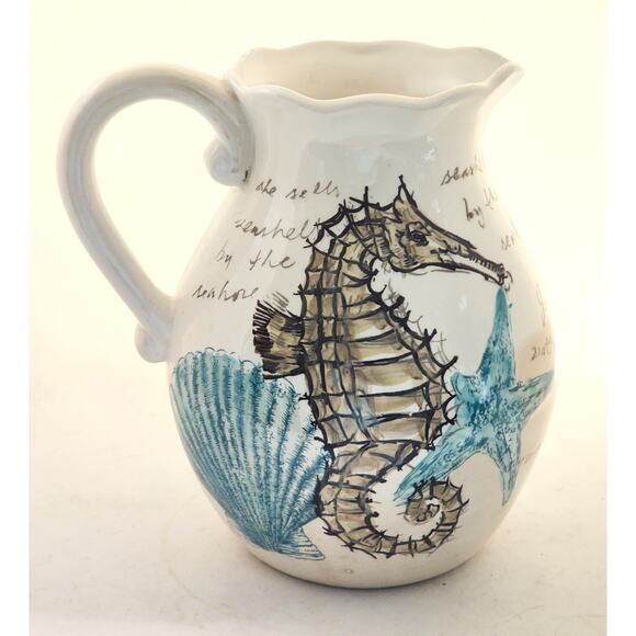 PITCHER/VASE-MAXCERA-STAMP SEAHORSE-Large Pourer-Seahorse Ocean Motif-10 Cups - Picture 7 of 11